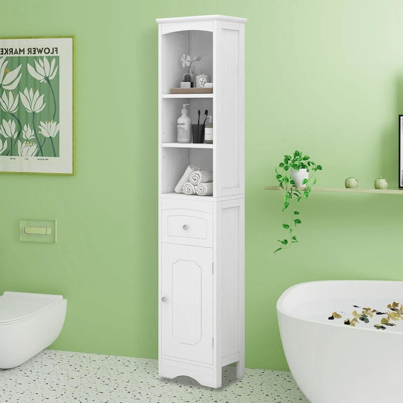 67 Tall Bathroom Organizers and Cabinet, Freestanding Storage Cabinet with Drawer, Door and Adjustable Shelves