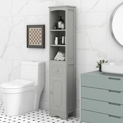 67 Tall Bathroom Organizers and Cabinet, Freestanding Storage Cabinet with Drawer, Door and Adjustable Shelves