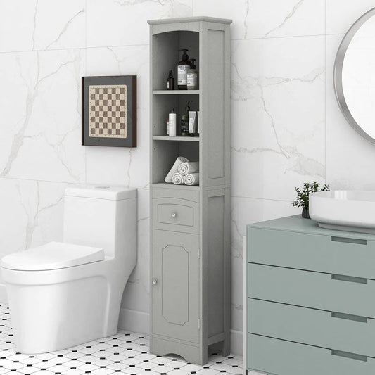 67 Tall Bathroom Organizers and Cabinet, Freestanding Storage Cabinet with Drawer, Door and Adjustable Shelves