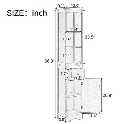 67 Tall Bathroom Organizers and Cabinet, Freestanding Storage Cabinet with Drawer, Door and Adjustable Shelves