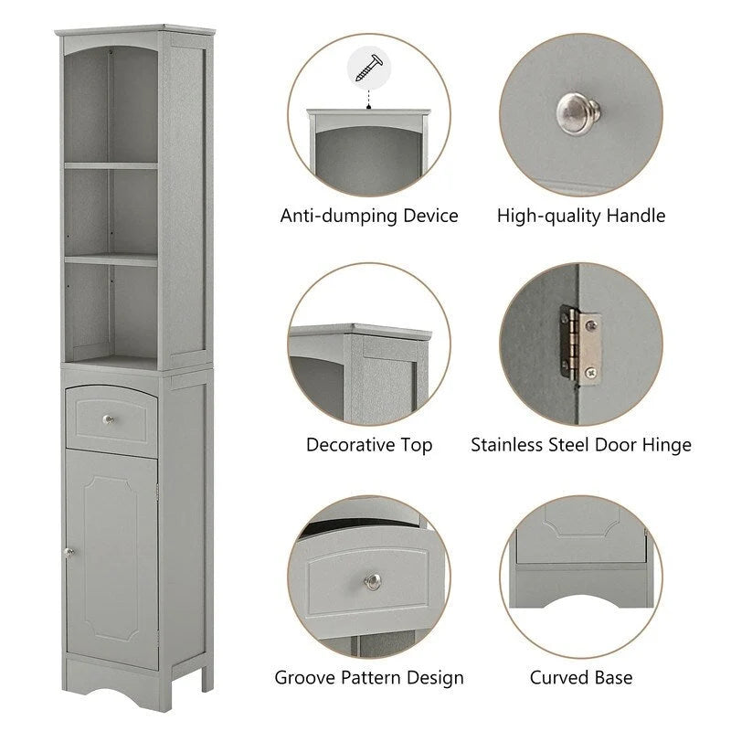 67 Tall Bathroom Organizers and Cabinet, Freestanding Storage Cabinet with Drawer, Door and Adjustable Shelves