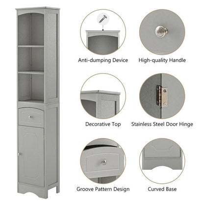 67 Tall Bathroom Organizers and Cabinet, Freestanding Storage Cabinet with Drawer, Door and Adjustable Shelves