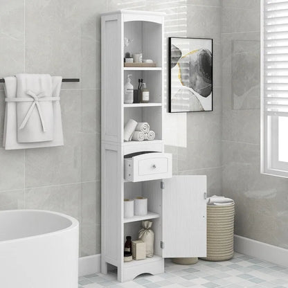 67 Tall Bathroom Organizers and Cabinet, Freestanding Storage Cabinet with Drawer, Door and Adjustable Shelves