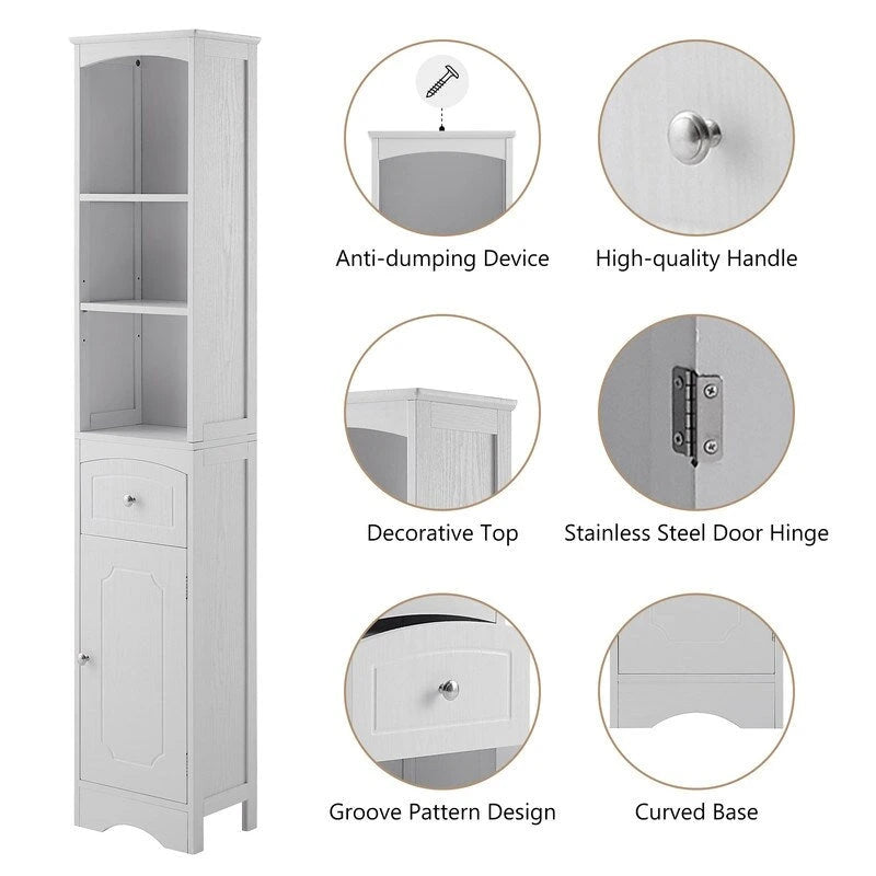 67 Tall Bathroom Organizers and Cabinet, Freestanding Storage Cabinet with Drawer, Door and Adjustable Shelves