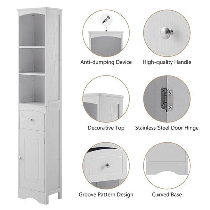 67 Tall Bathroom Organizers and Cabinet, Freestanding Storage Cabinet with Drawer, Door and Adjustable Shelves