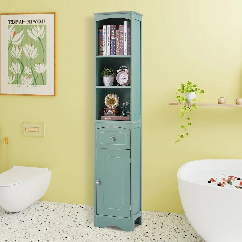 67 Tall Bathroom Organizers and Cabinet, Freestanding Storage Cabinet with Drawer, Door and Adjustable Shelves