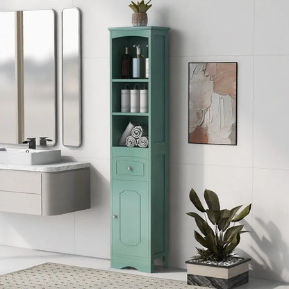67 Tall Bathroom Organizers and Cabinet, Freestanding Storage Cabinet with Drawer, Door and Adjustable Shelves