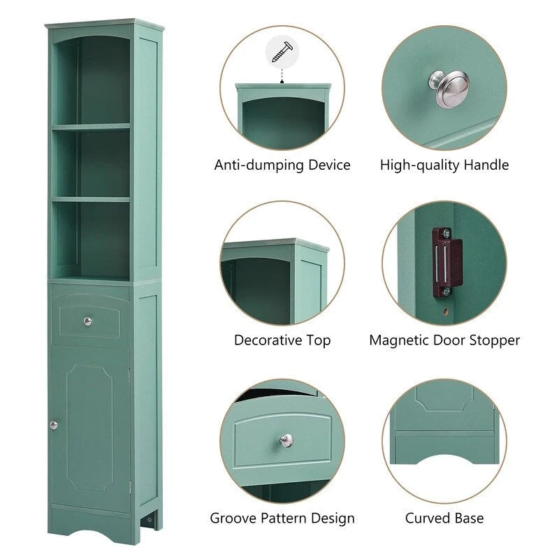 67 Tall Bathroom Organizers and Cabinet, Freestanding Storage Cabinet with Drawer, Door and Adjustable Shelves
