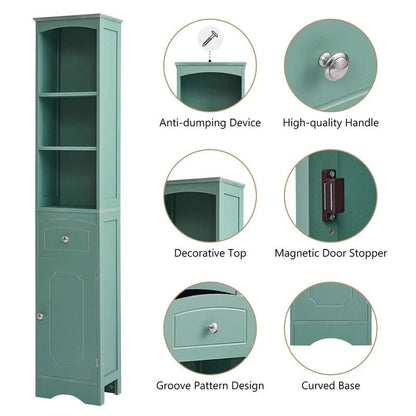 67 Tall Bathroom Organizers and Cabinet, Freestanding Storage Cabinet with Drawer, Door and Adjustable Shelves