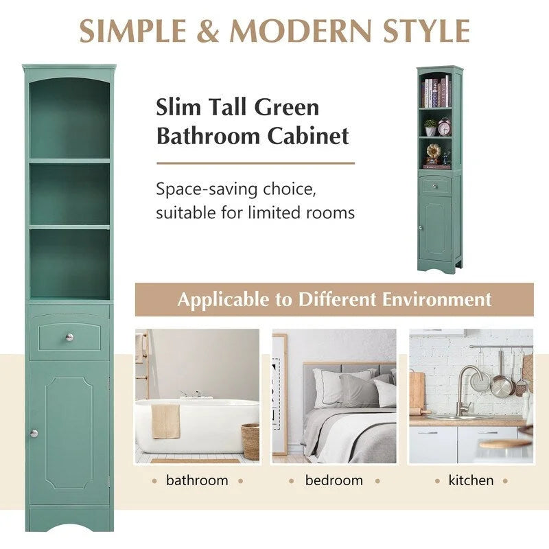 67 Tall Bathroom Organizers and Cabinet, Freestanding Storage Cabinet with Drawer, Door and Adjustable Shelves