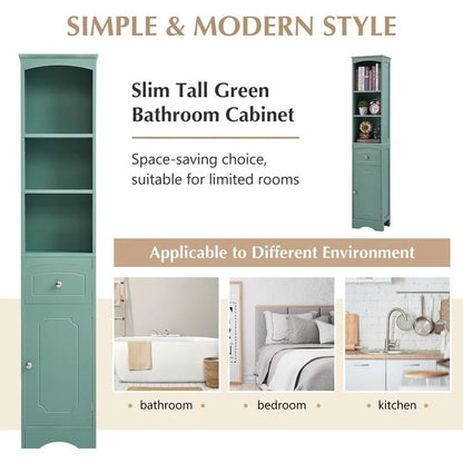 67 Tall Bathroom Organizers and Cabinet, Freestanding Storage Cabinet with Drawer, Door and Adjustable Shelves
