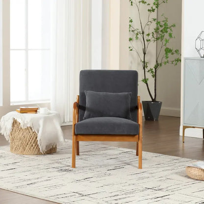 Velvet/leather Upholstered Mid-Century Modern Wood Frame Single Armchair for Living Room