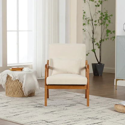 Velvet/leather Upholstered Mid-Century Modern Wood Frame Single Armchair for Living Room