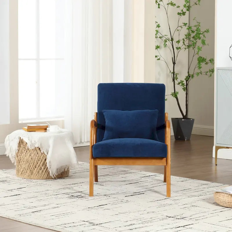 Velvet/leather Upholstered Mid-Century Modern Wood Frame Single Armchair for Living Room
