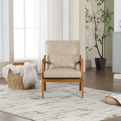 Velvet/leather Upholstered Mid-Century Modern Wood Frame Single Armchair for Living Room