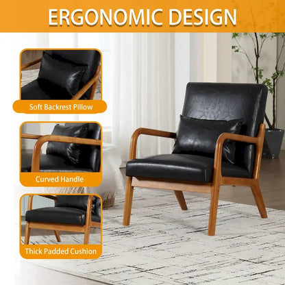 Velvet/leather Upholstered Mid-Century Modern Wood Frame Single Armchair for Living Room