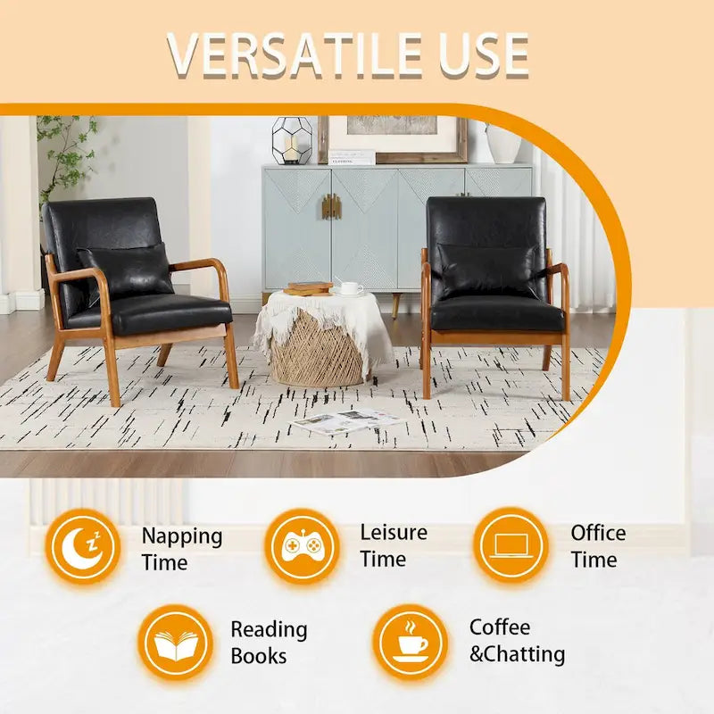 Velvet/leather Upholstered Mid-Century Modern Wood Frame Single Armchair for Living Room