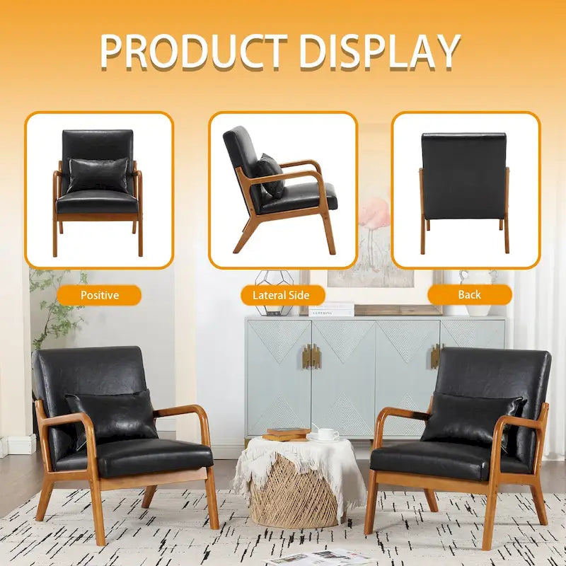 Velvet/leather Upholstered Mid-Century Modern Wood Frame Single Armchair for Living Room