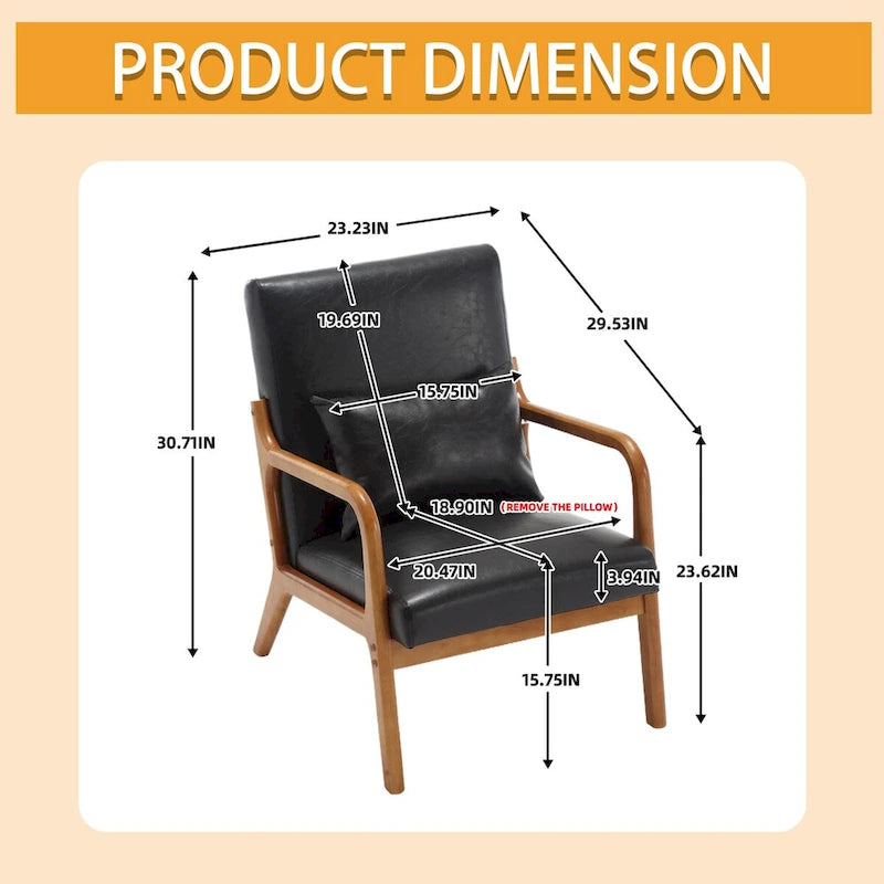 Velvet/leather Upholstered Mid-Century Modern Wood Frame Single Armchair for Living Room