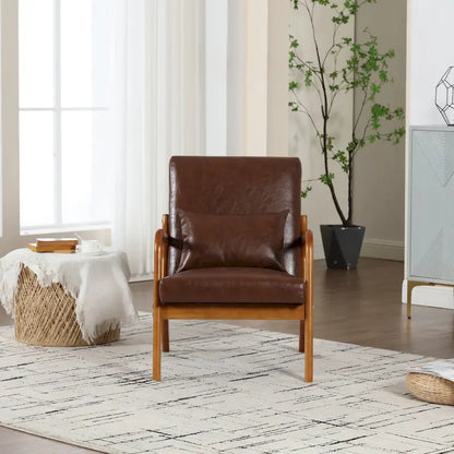 Velvet/leather Upholstered Mid-Century Modern Wood Frame Single Armchair for Living Room