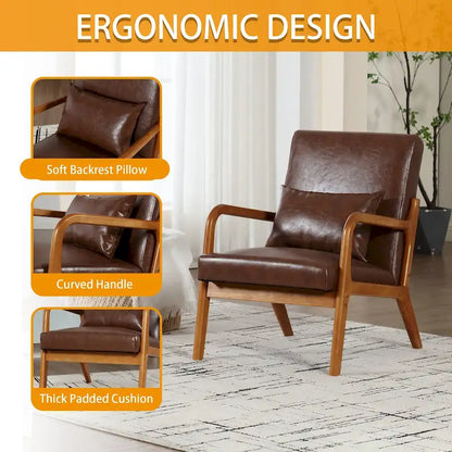 Velvet/leather Upholstered Mid-Century Modern Wood Frame Single Armchair for Living Room