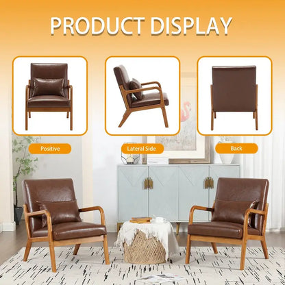 Velvet/leather Upholstered Mid-Century Modern Wood Frame Single Armchair for Living Room