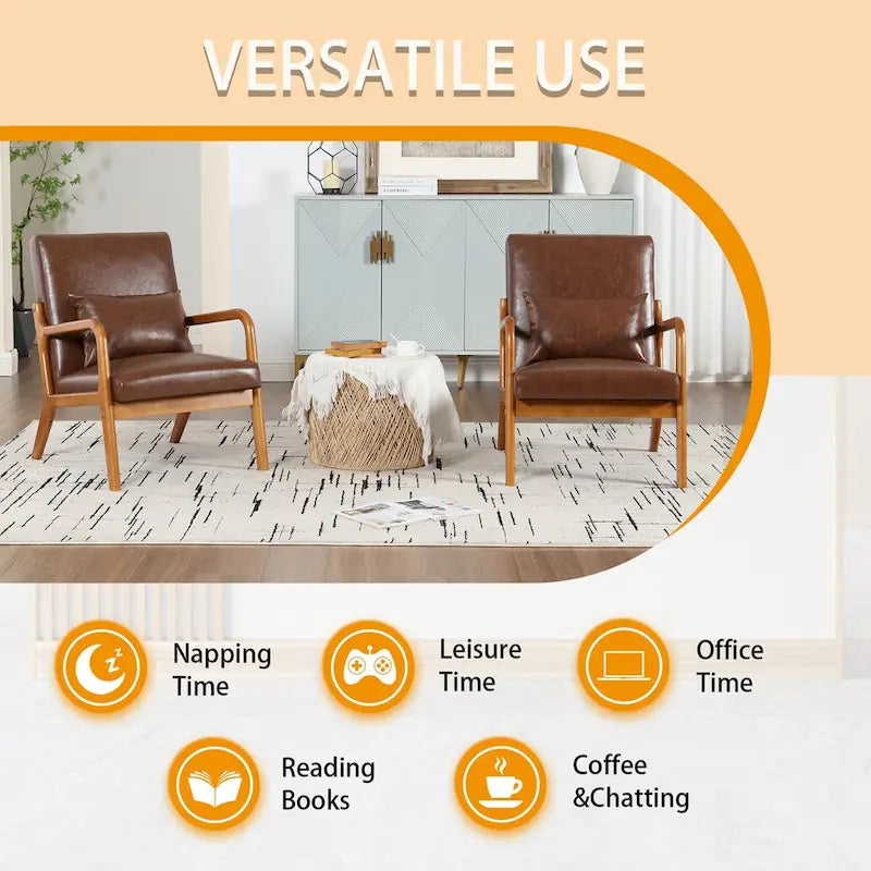 Velvet/leather Upholstered Mid-Century Modern Wood Frame Single Armchair for Living Room