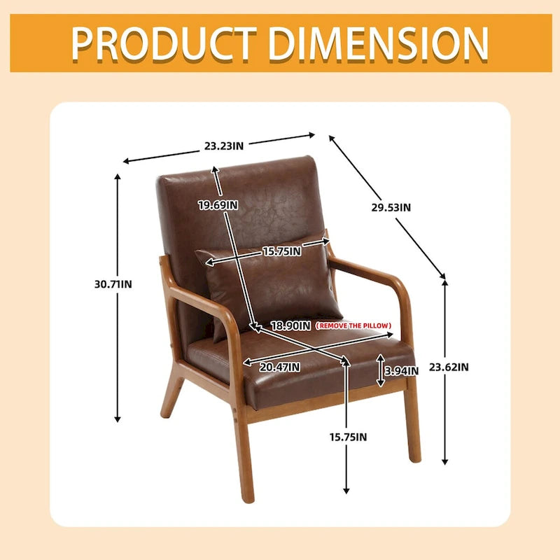 Velvet/leather Upholstered Mid-Century Modern Wood Frame Single Armchair for Living Room