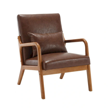 Velvet/leather Upholstered Mid-Century Modern Wood Frame Single Armchair for Living Room