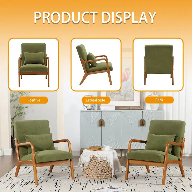 Velvet/leather Upholstered Mid-Century Modern Wood Frame Single Armchair for Living Room