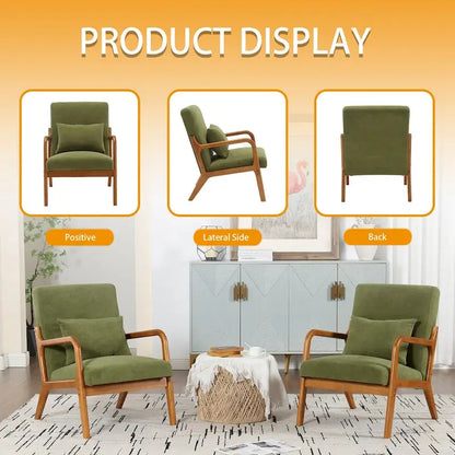 Velvet/leather Upholstered Mid-Century Modern Wood Frame Single Armchair for Living Room