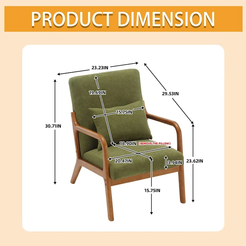 Velvet/leather Upholstered Mid-Century Modern Wood Frame Single Armchair for Living Room