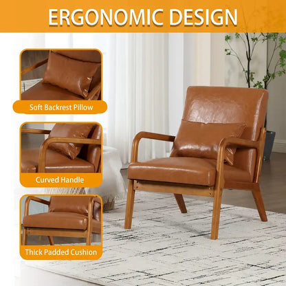 Velvet/leather Upholstered Mid-Century Modern Wood Frame Single Armchair for Living Room