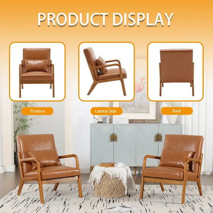 Velvet/leather Upholstered Mid-Century Modern Wood Frame Single Armchair for Living Room