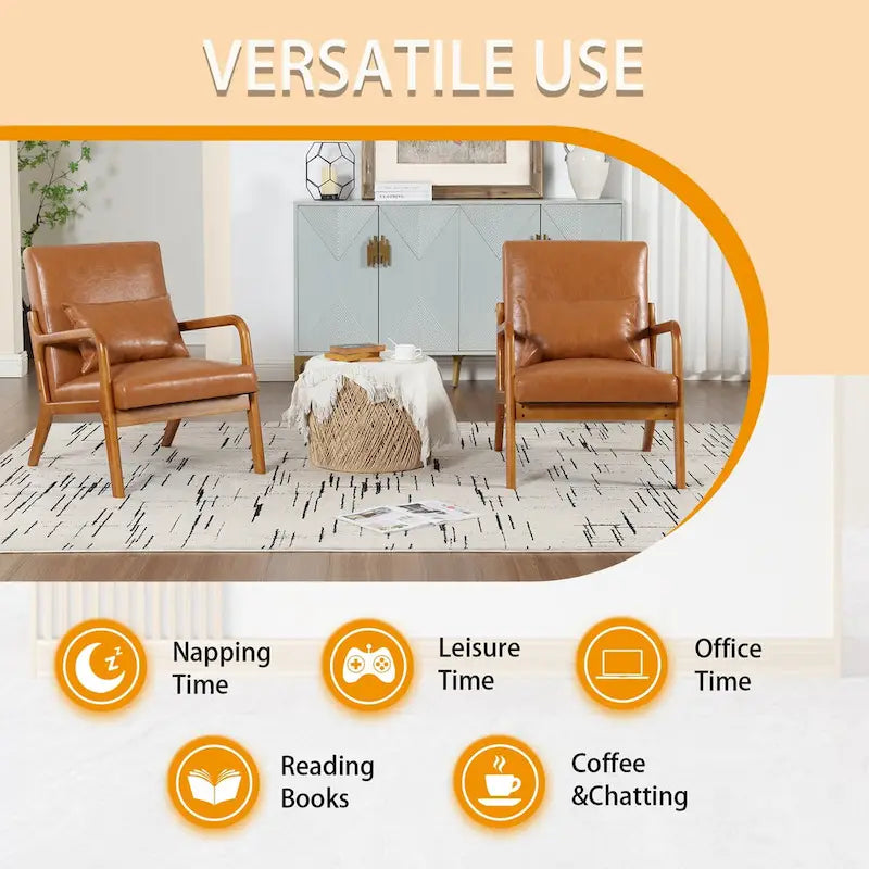 Velvet/leather Upholstered Mid-Century Modern Wood Frame Single Armchair for Living Room