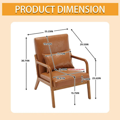 Velvet/leather Upholstered Mid-Century Modern Wood Frame Single Armchair for Living Room