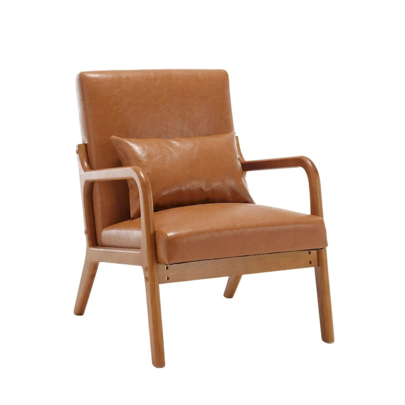 Velvet/leather Upholstered Mid-Century Modern Wood Frame Single Armchair for Living Room