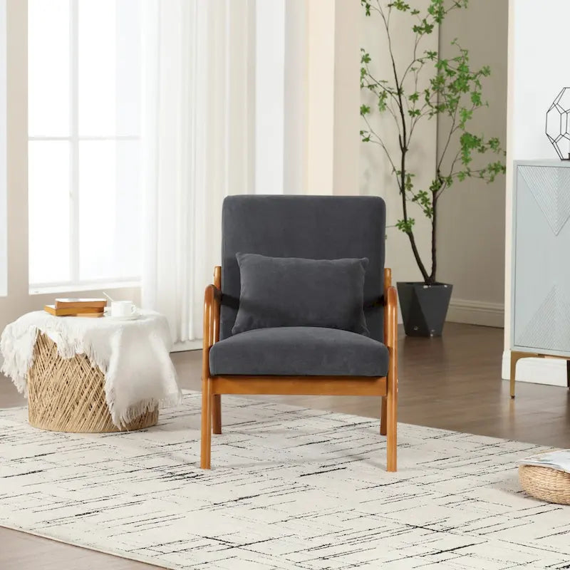 Velvet/leather Upholstered Mid-Century Modern Wood Frame Single Armchair for Living Room