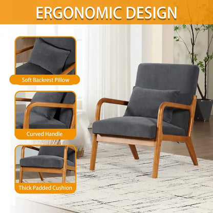 Velvet/leather Upholstered Mid-Century Modern Wood Frame Single Armchair for Living Room