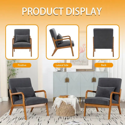 Velvet/leather Upholstered Mid-Century Modern Wood Frame Single Armchair for Living Room