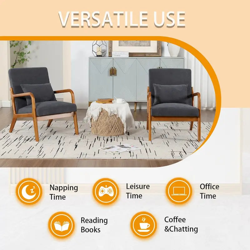 Velvet/leather Upholstered Mid-Century Modern Wood Frame Single Armchair for Living Room