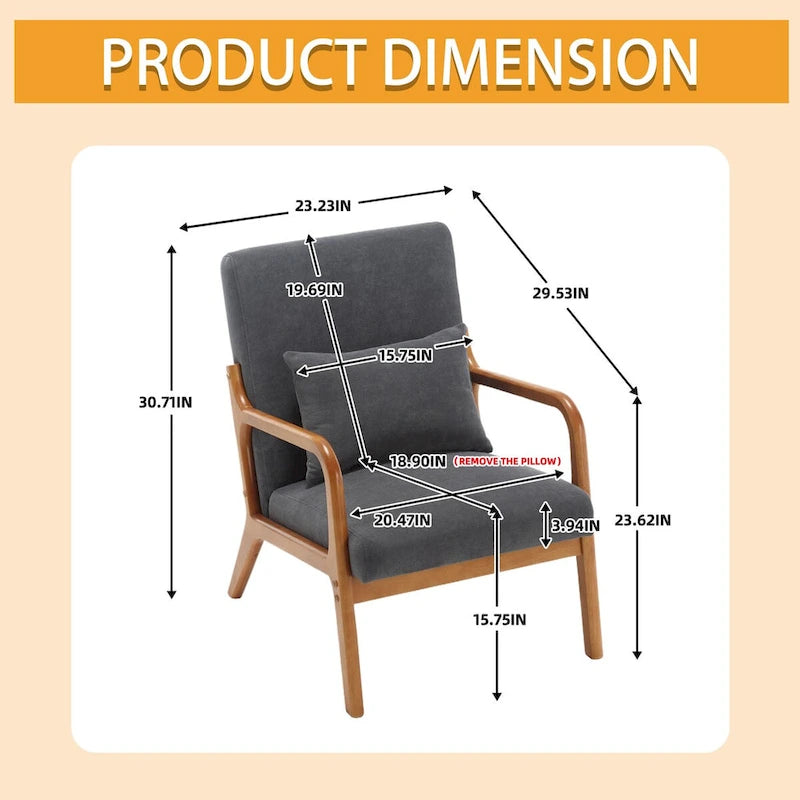 Velvet/leather Upholstered Mid-Century Modern Wood Frame Single Armchair for Living Room