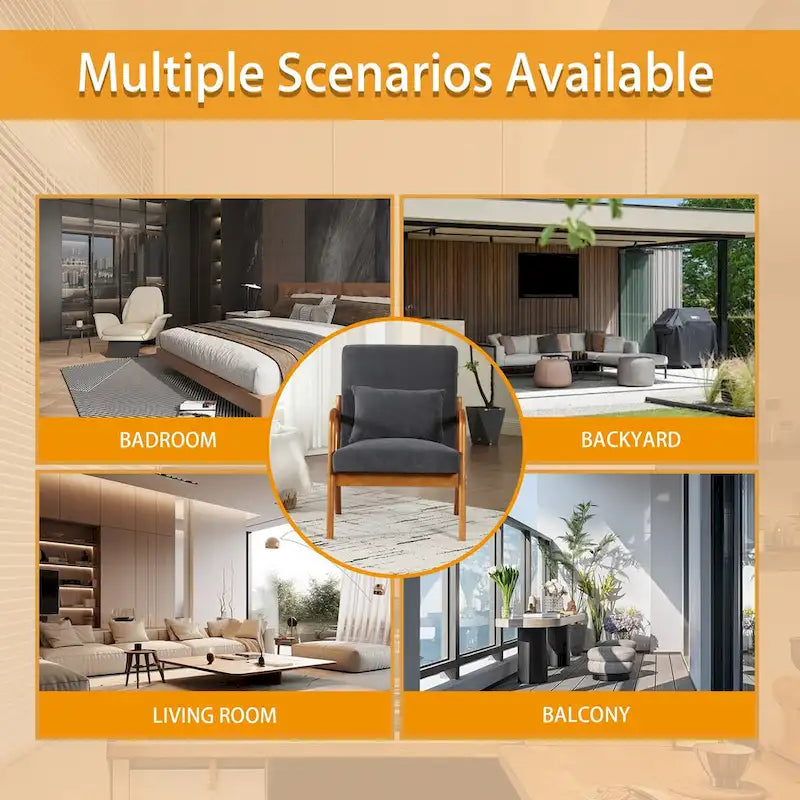 Velvet/leather Upholstered Mid-Century Modern Wood Frame Single Armchair for Living Room