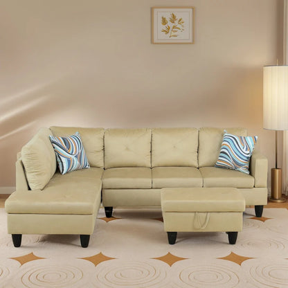 3-Piece Upholstered Sectional Sofa Set With Storage Ottoman