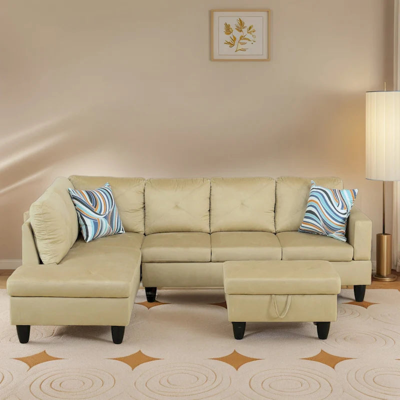 3-Piece Upholstered Sectional Sofa Set With Storage Ottoman