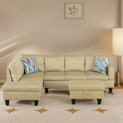 3-Piece Upholstered Sectional Sofa Set With Storage Ottoman