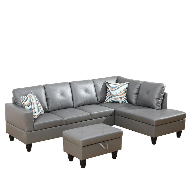 3-Piece Upholstered Sectional Sofa Set With Storage Ottoman