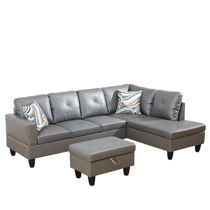 3-Piece Upholstered Sectional Sofa Set With Storage Ottoman