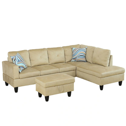 3-Piece Upholstered Sectional Sofa Set With Storage Ottoman