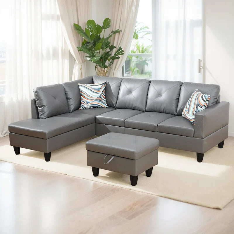 3-Piece Upholstered Sectional Sofa Set With Storage Ottoman
